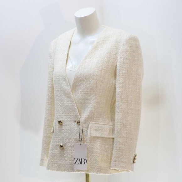 DOUBLE BREASTED TEXTURED WEAVE JACKET SIZE S NWT - Picture 3 of 4